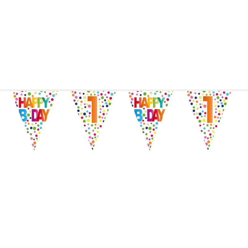 1 års happy bday dots bunting - 10 meter