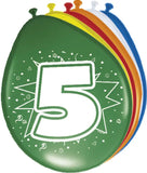 5 års ballonger mångfärgade - 8 stycken