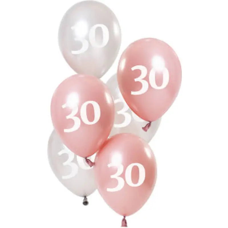 Ballonger glossy pink 30 år 23cm - 6 stycken