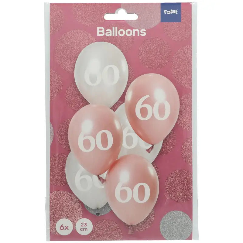 Ballonger glossy pink 60 år 23cm - 6 stycken