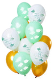 Ballonger Hurra Baby på väg! Grön-guld 33cm - 12 stycken - Ballong