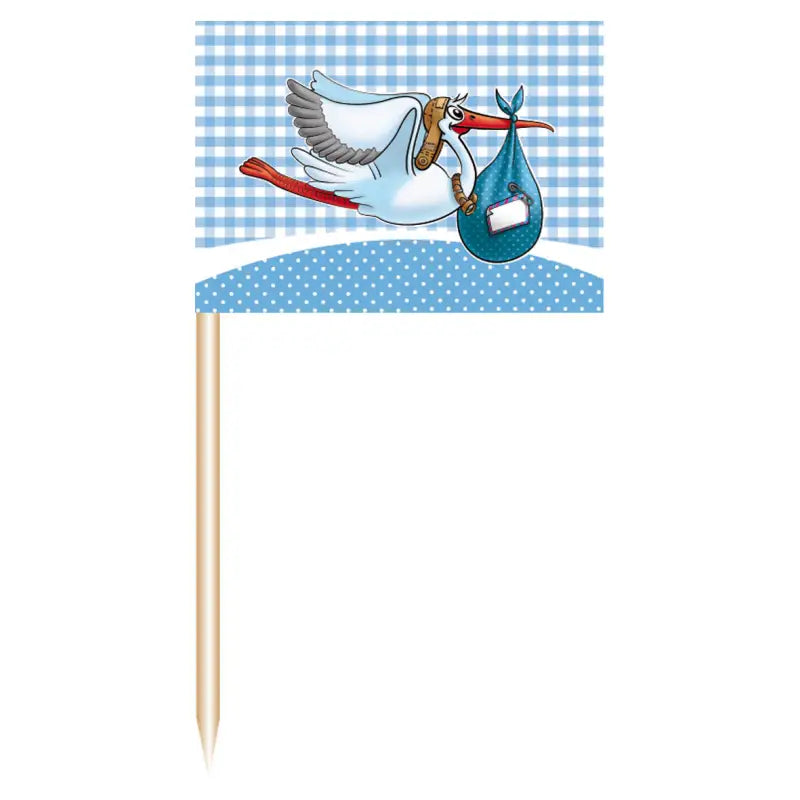 Birth Boy Stork Pick - 50 st - Grillspett