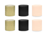 Crepe 5 cm / 10 m set om 6 st. svart-guld mix