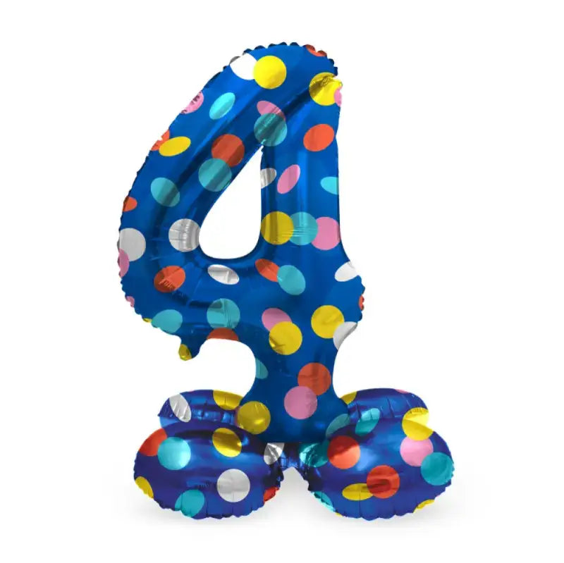 Folieballong med bas Siffror 4 Colorful Dots - 72 cm - Folieballong