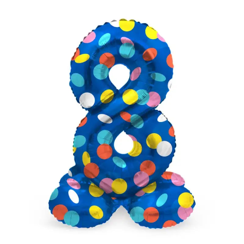 Folieballong med bas Siffror 8 Colorful Dots - 72 cm - Folieballong