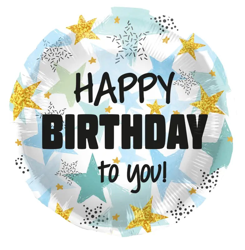 Folieballong Födelsedag Stjärnor Blå/Guld - 45 cm - Folieballong