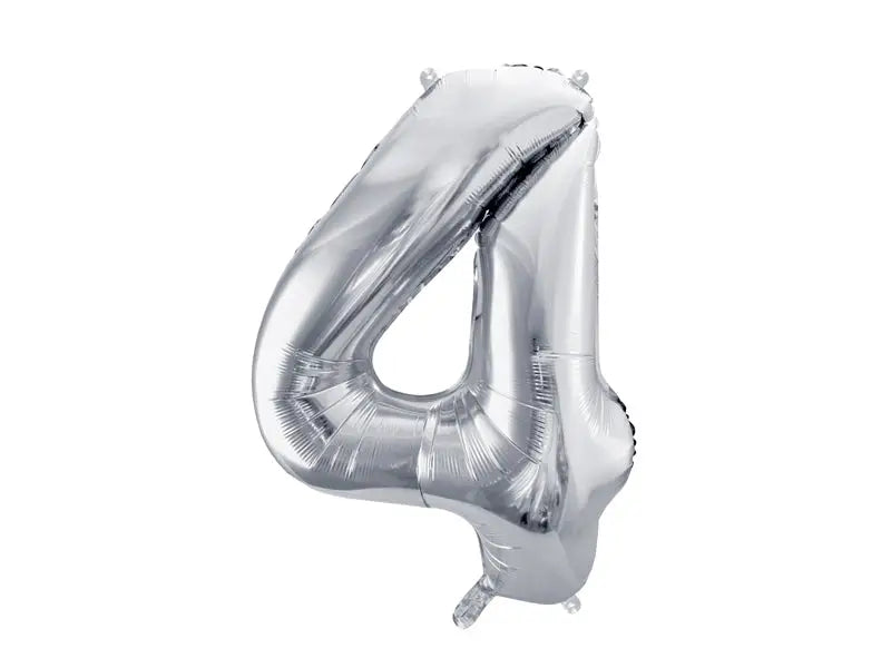 Folieballong Nummer ’’4’’ 72 cm silver