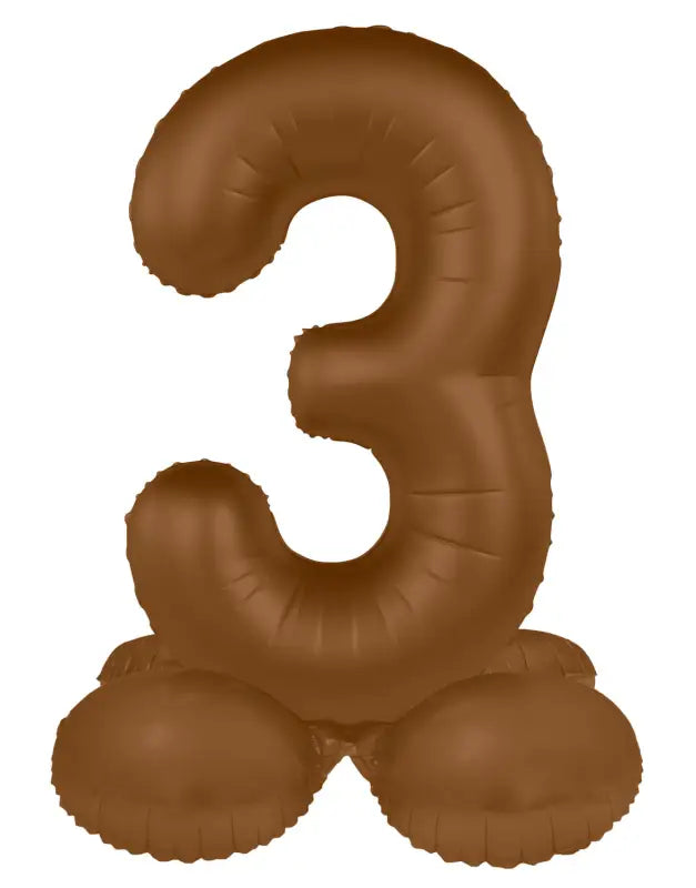 Folieballong Stående Siffra 3 - Choklad Brun - Ultra Matt - 41 cm - Folieballong