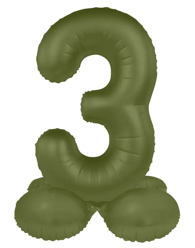 Folieballong Stående Siffra 3 - Olive Green - Ultra Matt - 41 cm - Folieballong