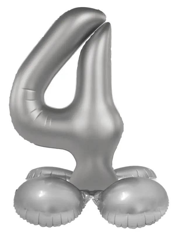 Folieballong Stående Siffra 4 - Moonlight Silver - Satin Gloss - 41 cm - Folieballong