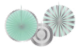 Pappersfläktar/Rosetter Mint/Silver - 3 stycken - Pappersfläktar