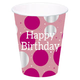 Pappersmug - Glossy Pink ’Happy Birthday’ - 250 ml - 8 stycken - Pappersmuggar