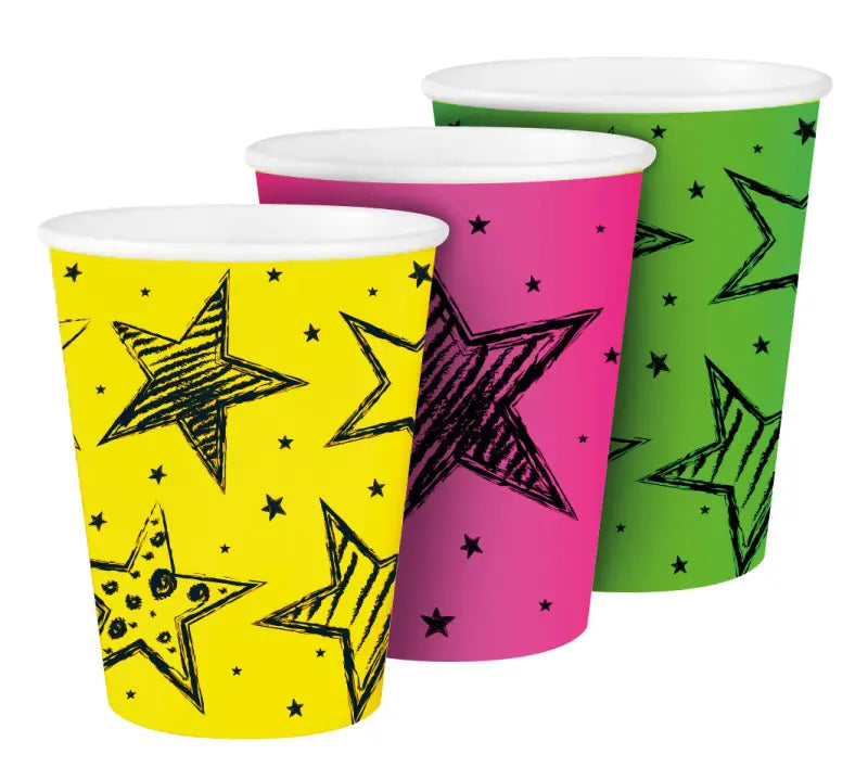 Pappersmug - Neon Party - 250 ml - 6 stycken - Pappersmuggar