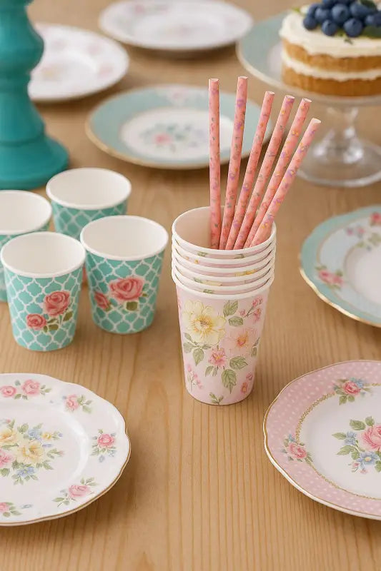 Papperssugrör med blommor – 30-pack rosa