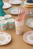 Papperssugrör med blommor – 30-pack rosa