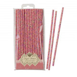 Papperssugrör med blommor – 30-pack rosa