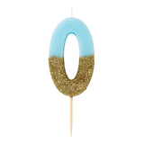 Tårtljus blå/guld glitter siffra