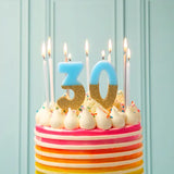 Tårtljus blå/guld glitter siffra