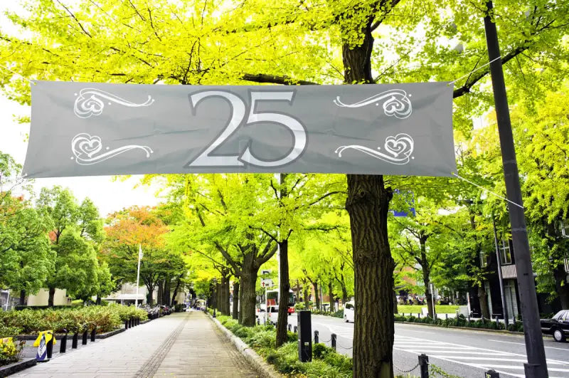 25 års silverbanner - 180x40cm