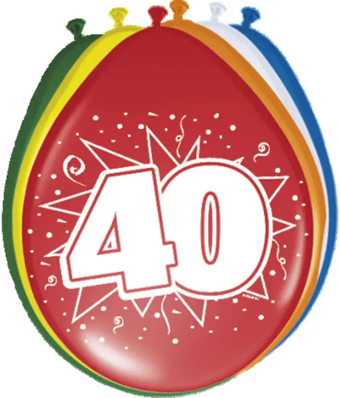 40 års ballonger mångfärgade - 8 stycken