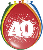 40 års ballonger mångfärgade - 8 stycken
