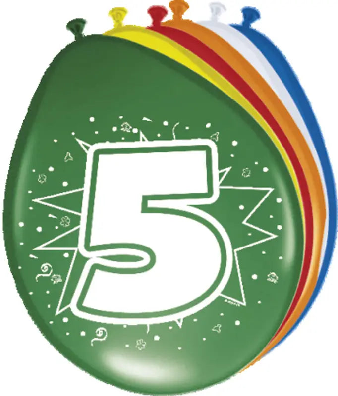 5 års ballonger mångfärgade - 8 stycken
