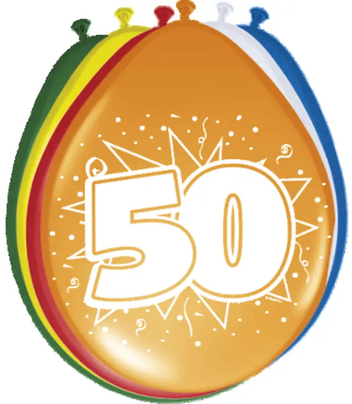 50 år ballonger mångfärgade - 8 stycken