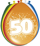 50 år ballonger mångfärgade - 8 stycken
