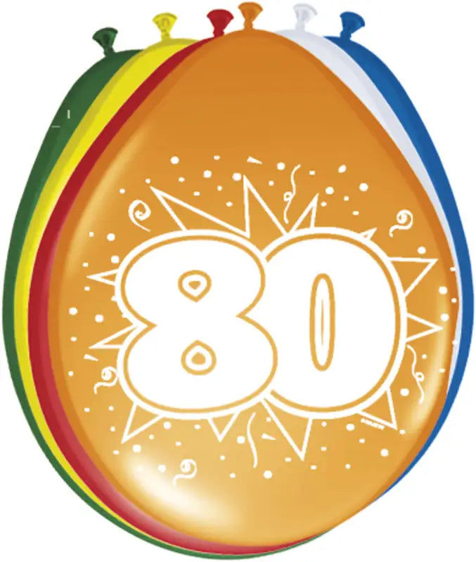 80 år ballonger mångfärgade - 8 stycken