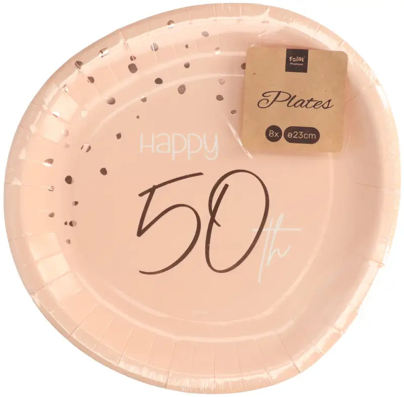 Engångstallrikar Elegant Lush Blush50 år 23 cm - 8 stycken - Papperstyckenallrikar