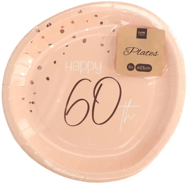 Engångstallrikar Elegant Lush Blush60 år - 23 cm - 8 delar - Papperstyckenallrikar