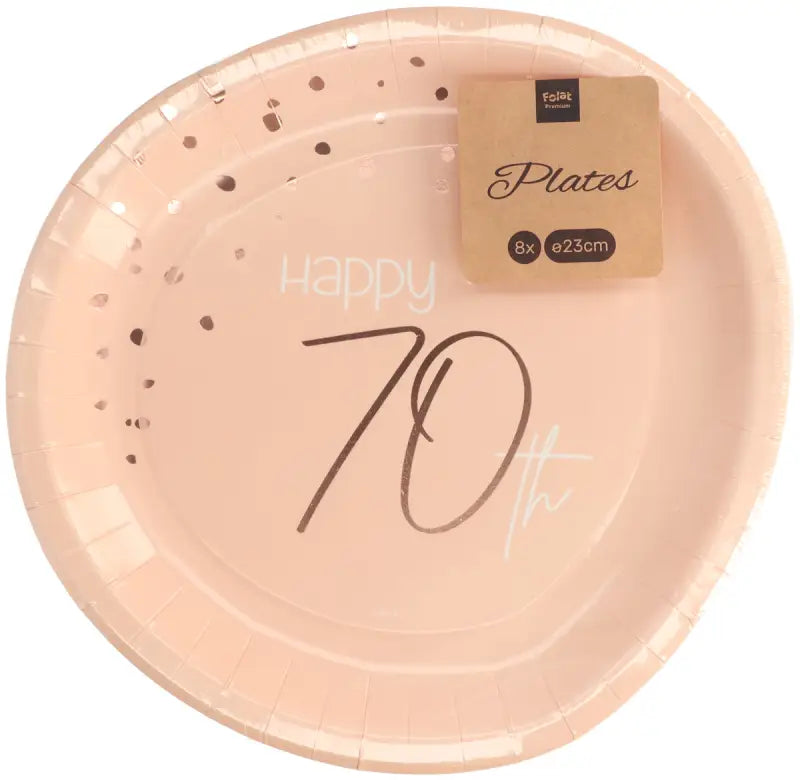 Engångstallrikar Elegant Lush Blush70 år - 23 cm - 8 stycken - Papperstyckenallrikar