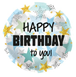 Folieballong Födelsedag Stjärnor Blå/Guld - 45 cm - Folieballong