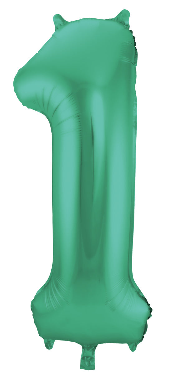 Folieballong siffra 1 - grön metallisk matta - 86 cm