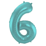 Folieballong Siffror 6 Pastell Aqua Metallic Matt - 86 cm - Folieballong
