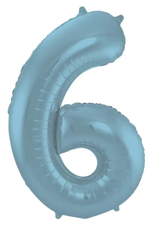 Folieballong Siffror 6 Pastellblå Metallic Matt - 86 cm - Folieballong