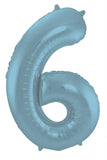 Folieballong Siffror 6 Pastellblå Metallic Matt - 86 cm - Folieballong