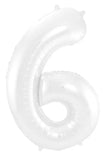 Folieballong Siffror 6 Vit Metallic Matt - 86 cm - Folieballong