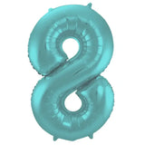 Folieballong Siffror 8 Pastell Aqua Metallic Matt - 86 cm - Folieballong