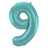 Folieballong Siffror 9 Pastell Aqua Metallic Matt - 86 cm - Folieballong