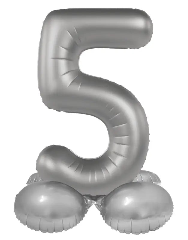 Folieballong Stående Siffra 5 - Moonlight Silver - Satin Gloss - 72 cm - Folieballong