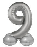 Folieballong Stående Siffra 9 - Moonlight Silver - Satin Gloss - 72 cm - Folieballong