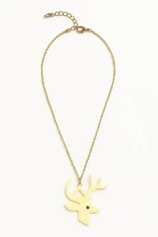Halsband med hjortmotiv i creme – kedja guldlook
