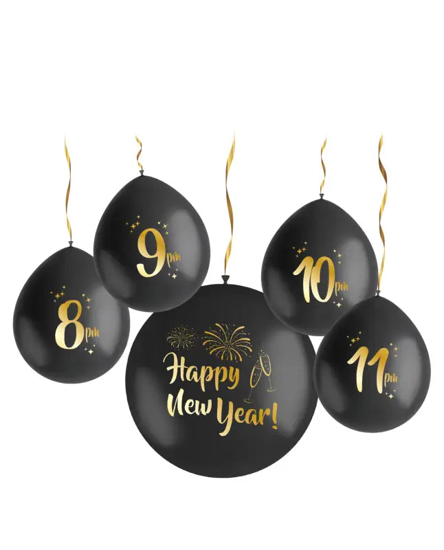 Latex ballonger - Nedräkningsset - BlackGold HNY - 33 cm & 61 cm - 5 stycken - Ballong