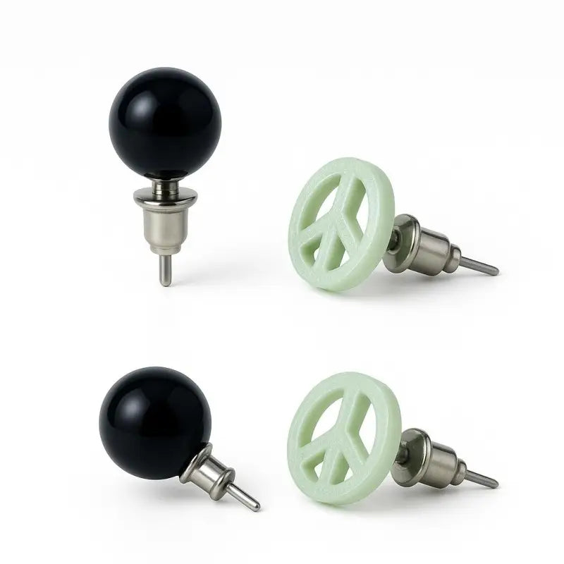 Örhängen 2-pack – Svarta kulor & mintgröna peace-symboler