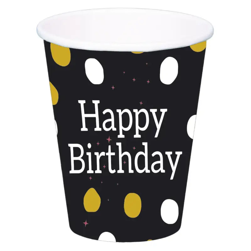 Pappersmug - Glossy Black ’Happy Birthday’ - 250 ml - 8 stycken - Pappersmuggar