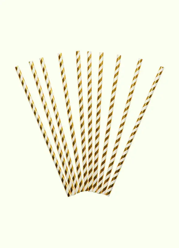 Papperssugrör Guld ränder 10-Pack - Papperssugrör