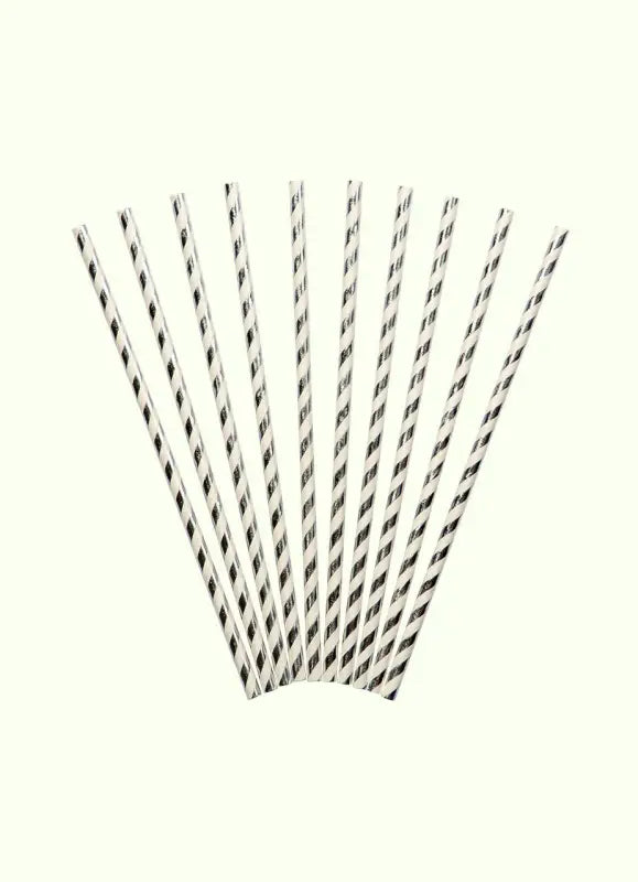 Papperssugrör Silver Ränder 10-Pack - Papperssugrör