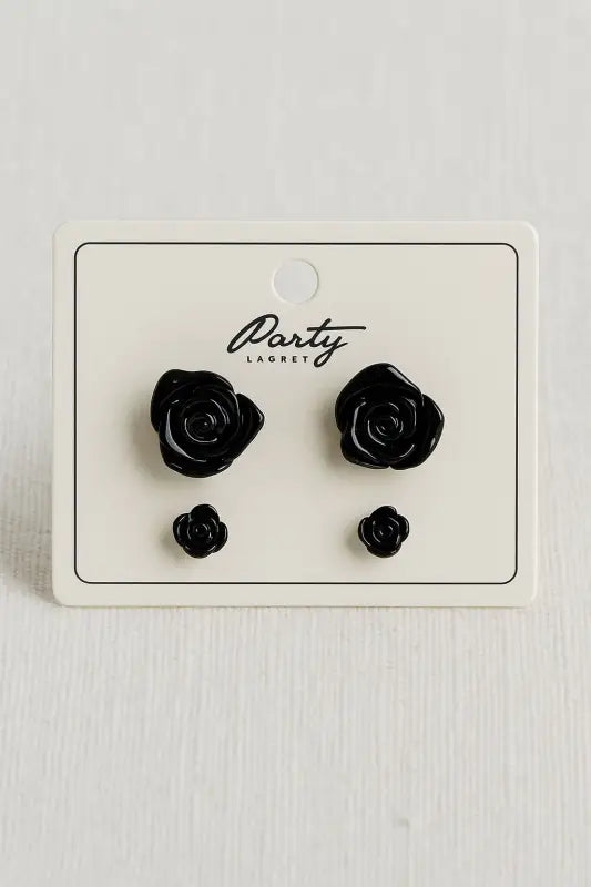 Rosörhängen set svart – festaccessoar (2 par)