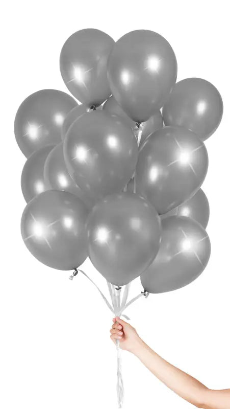 Silverfärgade ballonger med band 23 cm - 30 stycken - Ballong